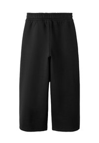 Juodos sportinės šortai su raišteliais, pagaminti iš švelnaus medvilnės mišinio. Yra elastinė juosmens juosta ir tiesaus kirpimo dizainas be kišenių.