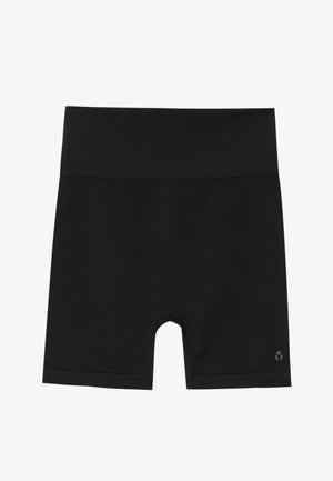 Pantaloni scurți atletici negri, cu o talie elastică largă, confecționați dintr-un material neted și elastic. Prezintă un mic logo în colțul din dreapta jos.
