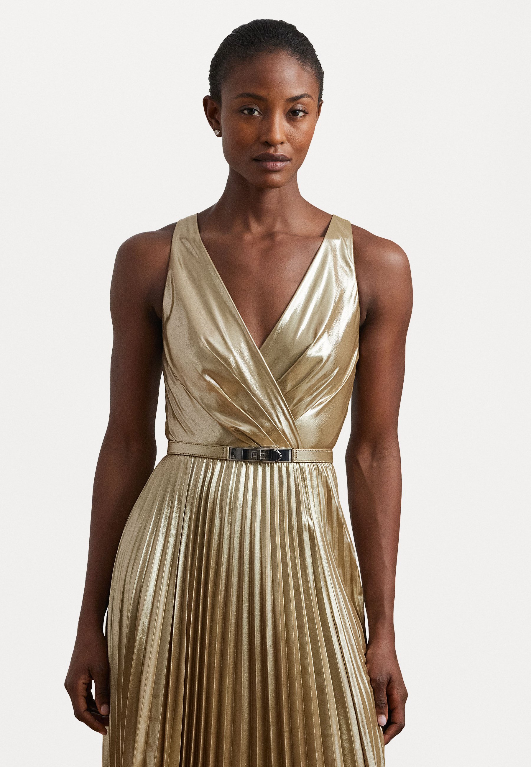 Lauren Ralph Lauren JARIETA BELTED METALLIC CHIFFON SURPLICE GOWN -  Occasion wear - gold foil/tan - Zalando.ie