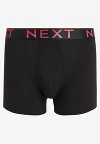 Fekete boxeralsó kontrasztos elasztikus derékpánttal, amelyen a "NEXT" szó látható pink és lila színátmenetes betűkkel. Puha pamut anyag.