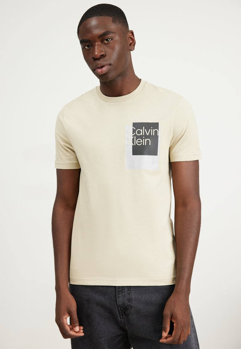 Calvin Klein OVERLAY BOX LOGO - Marškinėliai su spaudiniu - eucalyptus