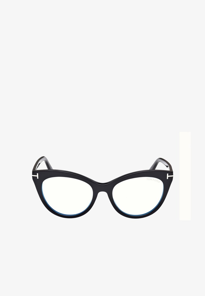 Lunettes lunettes œil de chat noires avec verres transparents. Présentant une finition lisse, une monture proéminente et des accents métalliques argentés sur les branches.