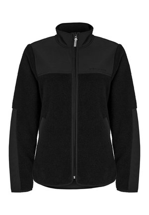 Fleecejacke in Schwarz mit Reißverschluss vorne. Mit strukturiertem Körper und glatten, kontrastierenden Einsätzen an Schultern und Seiten. Mit Reißverschlusstaschen.