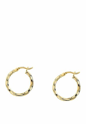 Boucles d'oreilles en or en forme de créoles avec un design torsadé et une finition polie, dotées d'un fermoir à charnière pour un maintien sécurisé. Diamètre : moyen.