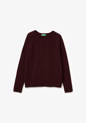 Golfino bordeaux in maglia realizzato in tessuto morbido, con maniche lunghe e orlo a coste, dall'aspetto classico e dalla vestibilità rilassata.