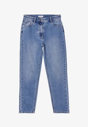 Lys blå højtaljede jeans lavet af denim. Har et lige ben design, frontlommer og en lynlås med knaplukning.