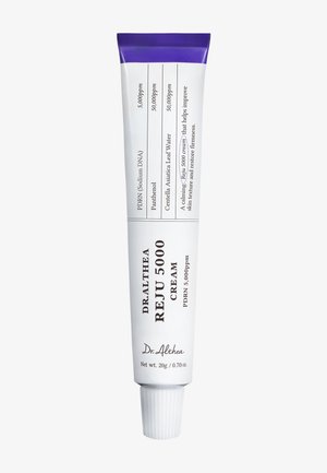 Tube de crème Dr. Althea Reju 5000 avec bouchon violet, mentionnant PDRN, Panthénol, eau de Centella Asiatica, 20g, pour la texture et la fermeté de la peau.