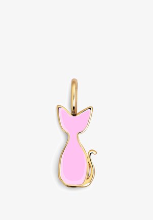 Goldplattierter Charm in Form eines Katzenschwanzes, mit einer glänzenden pinken Emaille-Oberfläche und einem geschwungenen Schwanzdetail.
