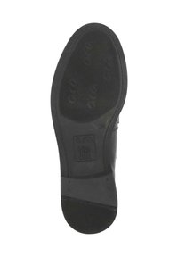 Zwarte schoenzool met een geaccentueerde grip, voorzien van een zichtbaar logo met de tekst "ara High Soft." Gladde, duurzame materiaal met een ronde vorm.