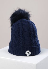 CASH-MERE MIT ZOPFMUSTER UND BOMMEL - Čepice - marine blau