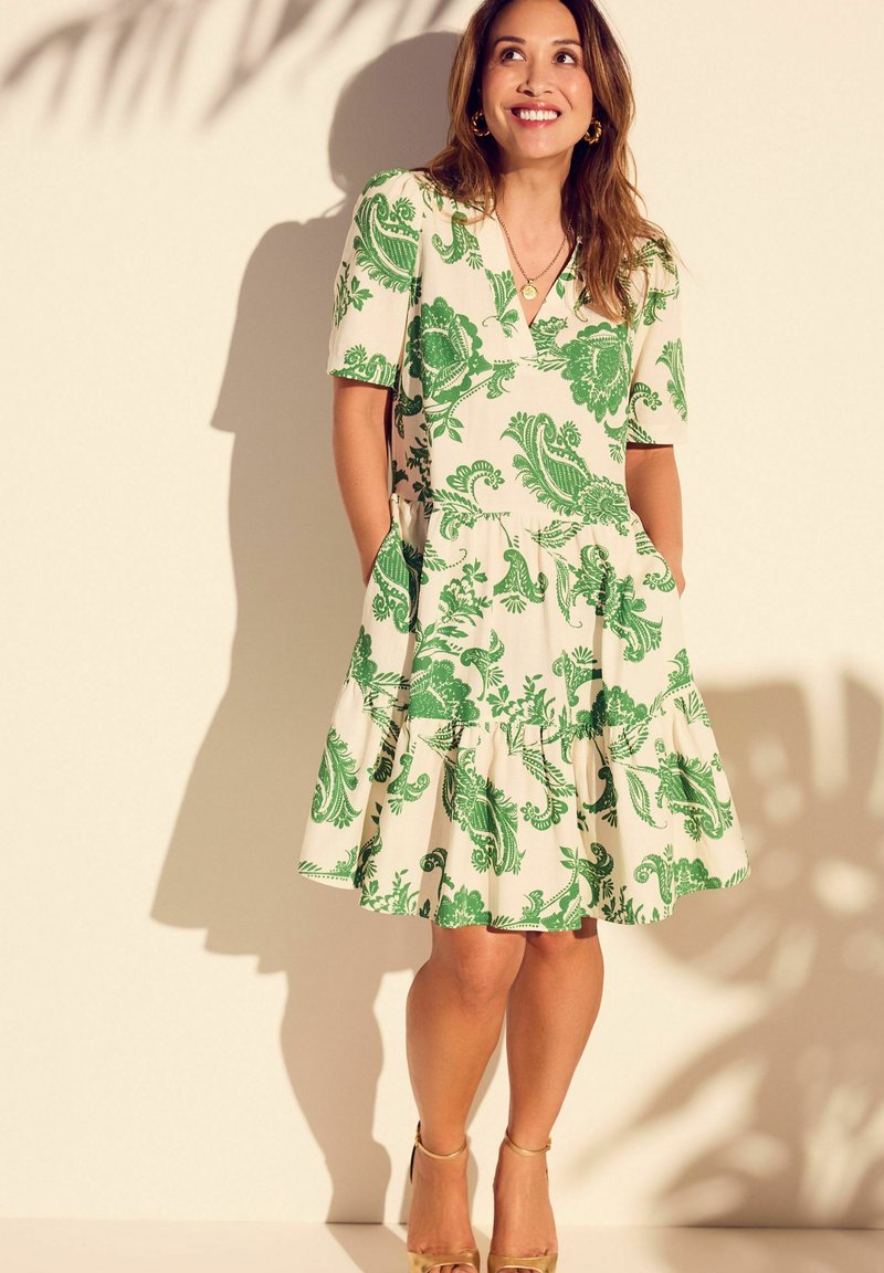 Myleene Klass PRINTED V-NECK COLLARED - REGULAR FIT - Vapaa-ajan mekko - ecru white