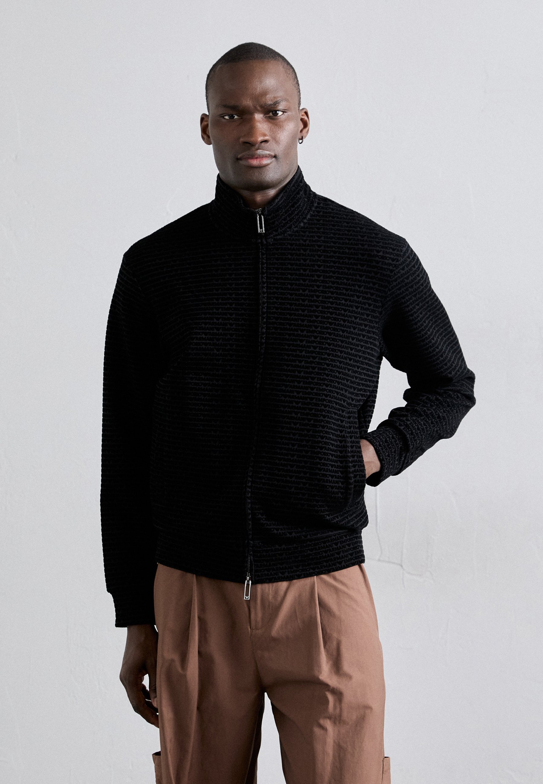 トップス EMPORIO ARMANI knit black made in Italy Emporio Armani Wool Knitted Long Sleeve Polo Black 999 | ONU