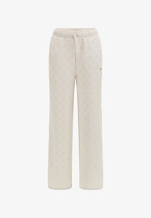 Cremefarvede sweatpants i blødt materiale, med et diskret mønster over hele, samt elastisk talje med snor. Logo accent på siden.