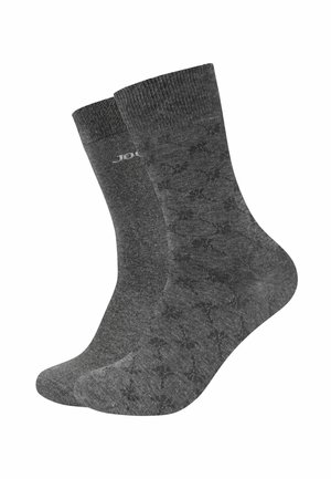 Dunkelgraue Socken mit einem strukturierten Muster, verstärktem Fersen- und Zehenbereich sowie einem gerippten Bund. Das Markenlogo ist dezent nahe dem oberen Rand eingewoben.