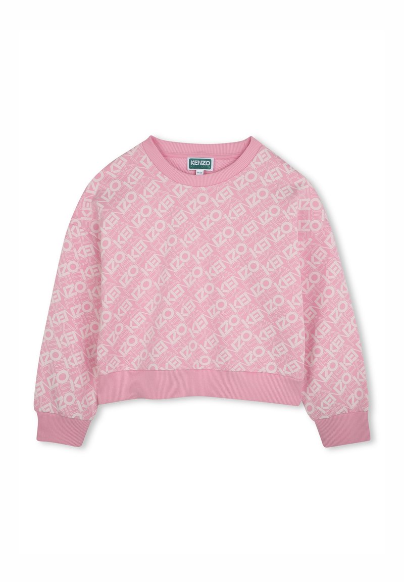Sweatshirt rose cropped arborant un motif KENZO répété. Fabriqué en tissu doux avec des poignets et un ourlet côtelés.