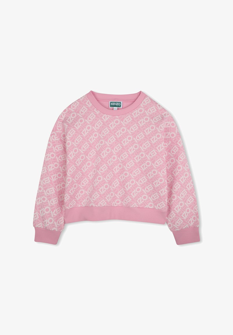 Sweatshirt rose cropped arborant un motif KENZO répété. Fabriqué en tissu doux avec des poignets et un ourlet côtelés.