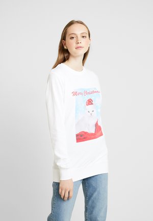 LADIES MERRY CHRISTMAS CAT CREWNECK - Camisola - white