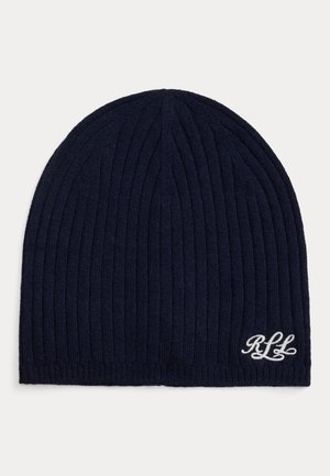 Lauren Ralph Lauren, EMBROIDERED-LOGO RIBBED CASHMERE BEANIE - Bonnet - navy