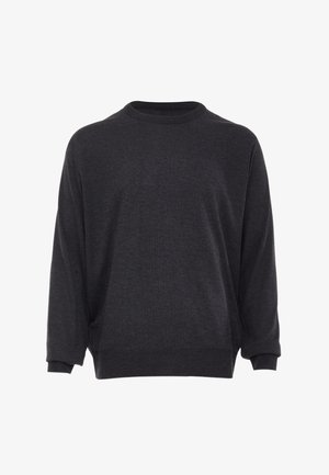 Mørkegrå oversized sweater lavet af blødt stof, med rund hals, lange ærmer og ribkanter ved ærmerne og i bunden.