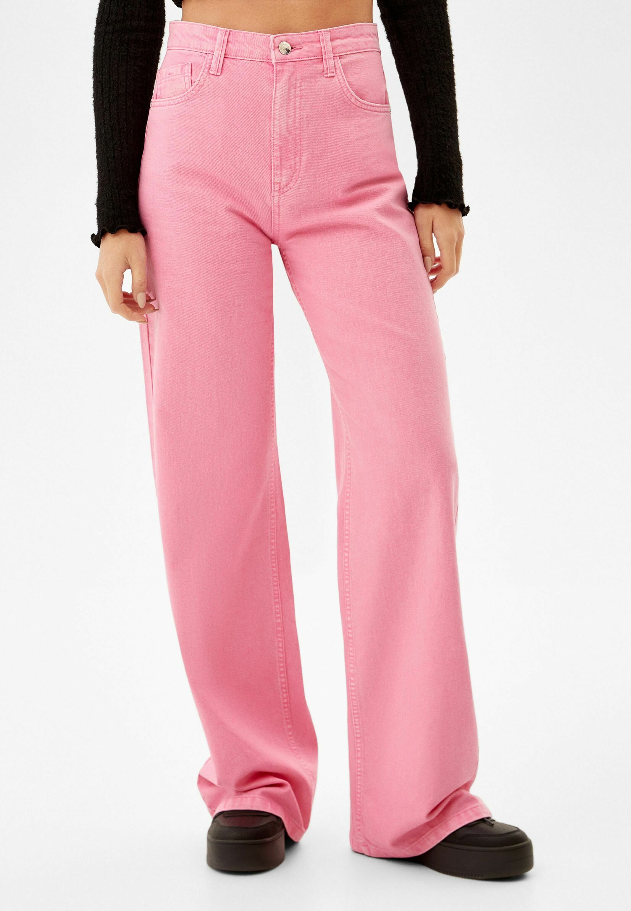 Bershka WIDE LEG - Flared Jeans - pink 