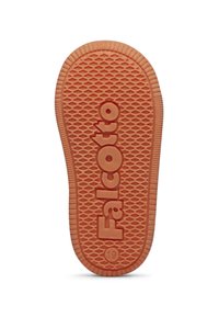 Suola di scarpa in gomma di colore arancio-marrone con un motivo a diamond testurizzato. Presenta il logo "Falcotto" inciso in modo prominente al centro.