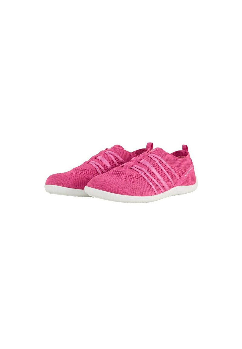 Scarpe sportive rosa con tomaia in mesh traspirante, caratterizzate da dettagli bianchi e suola flessibile. Design elegante, stile slip-on e costruzione leggera.