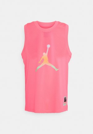 Roze mouwloos basketbalshirt van gaas met een verloop Jumpman-logo in geel en groen. Voorzien van een merklabel aan de zoom.