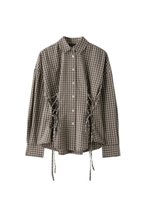 Stradivarius, CHECK SHIRT WITH TIE DETAIL - Chemisier - dark brown