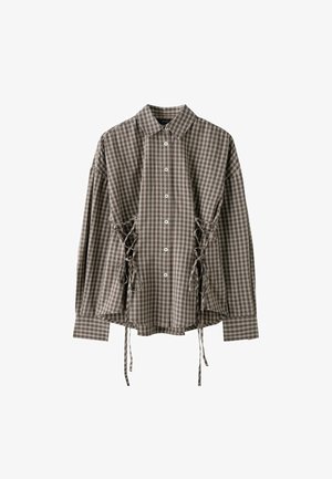 Stradivarius, CHECK SHIRT WITH TIE DETAIL - Chemisier - dark brown
