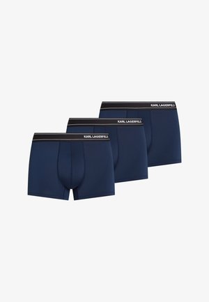 Tengerészkék pamut boxeralsó elasztikus derékpánttal, melyen a „KARL LAGERFELD” logó látható, testhezálló szabással és sima textúrával.