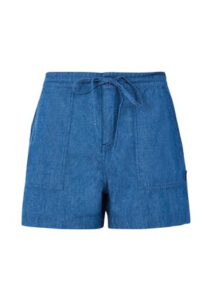 Blå denim shorts med snoreliv, to forlommer og en afslappet pasform. Stoffet er let og har en blød tekstur.