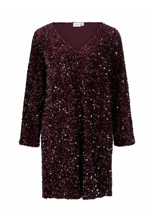Haut en sequins bordeaux avec un col en V, des manches longues et une coupe ample. Présente des sequins scintillants qui couvrent toute la surface.