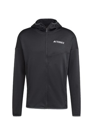 Černá mikina Terrex na zip vyrobená z lehkého materiálu. Obsahuje kapuci, dlouhé rukávy a náprsní kapsu s kontrastním zipem.