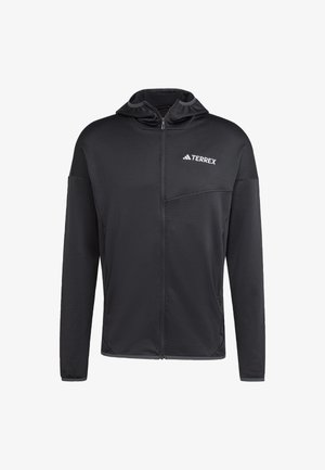 Černá mikina Terrex na zip vyrobená z lehkého materiálu. Obsahuje kapuci, dlouhé rukávy a náprsní kapsu s kontrastním zipem.