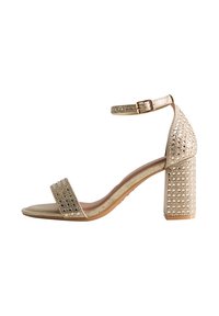 WIDE FIT GOLD EMBELLISHED BLOCK HEEL SANDALS - High Heel Sandalette - gold