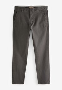 Graue Baumwollhose mit geradem Bein, ausgestattet mit Fronttaschen, einem Knopfverschluss und dezenten Nähten.