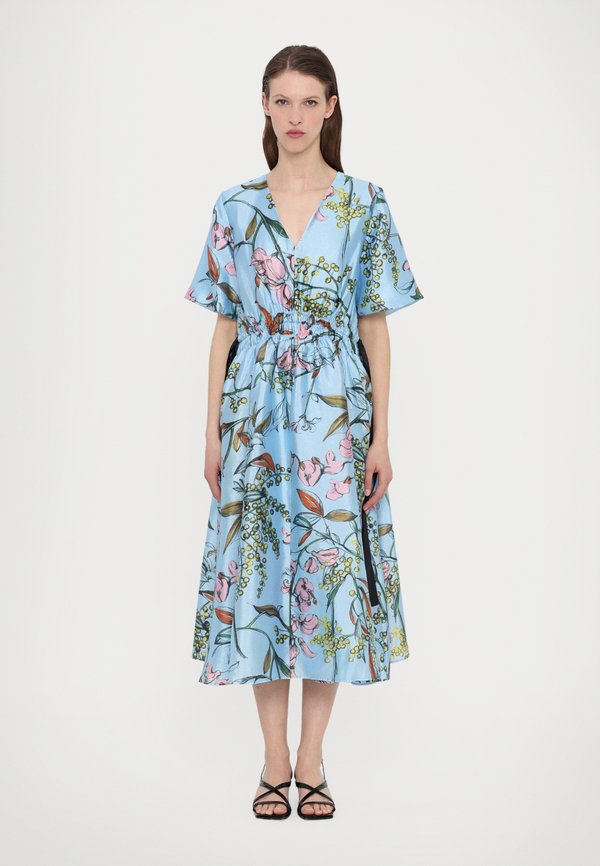 FLAT TEXTURED V NECK WAIST MIDI DRESS - Day dress - spring mimosa