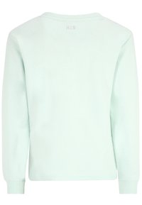 Mintgroene sweatshirt gemaakt van zachte stof met lange mouwen, geribbelde manchetten en een ronde halslijn. Inclusief klein "H.I.S" logo op de achterkant.