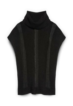 Zwarte coltrui met korte mouwen, voorzien van ribbels en een verticaal streepdesign. Zachte gebreide stof, ontspannen pasvorm.