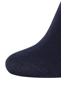 Dunkelblauer Baumwollsocken mit gerippter Struktur, verstärkter Zehenpartie und glatter Oberfläche. Das Design ist schlicht und unauffällig.
