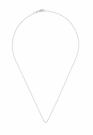 Silberne Metallkette mit V-förmigem Design. Glatte Textur, leicht und mit einem Verschluss zum Sichern ausgestattet. Einfacher und minimalistischer Stil.