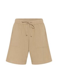 Beige bavlněné šortky s elastickým pasem a šňůrkou, které mají dva velké přední kapsy a uvolněný střih.
