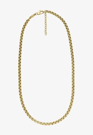 Collier chaîne couleur or avec maillons carrés et fermoir mousqueton, avec une chaîne d’extension réglable pour personnaliser la longueur.