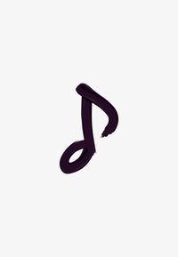 Illustrazione di nota musicale di colore viola scuro con un design fluido e a pennellate su sfondo bianco. Texture liscia e forma astratta.