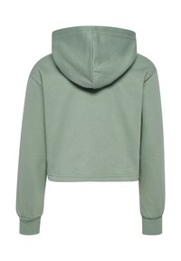 Korte hoodie in lichtgroen, met een grote capuchon, lange mouwen met rib gebreide manchetten en een gladde stofstructuur.