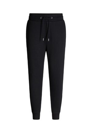 Schwarze Jogginghose aus weichem Stoff, mit einem elastischen Bund und Kordelzug, Bündchen an den Knöcheln und einem lässigen Schnitt.