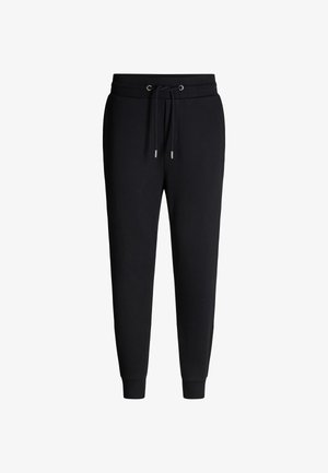 Zwarte sweatpants van zachte stof, met een elastische tailleband met een trekkoord, boorden bij de enkels en een ontspannen pasvorm.