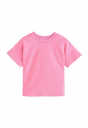 Korte mouwen roze T-shirt van katoen. Heeft een ronde halslijn en een ontspannen pasvorm. Gladde textuur zonder zichtbare patronen of accenten.
