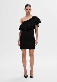 Selected Femme SLFIRENA ONE SHOULDER SHORT DRESS - Dzsörzéruha - black