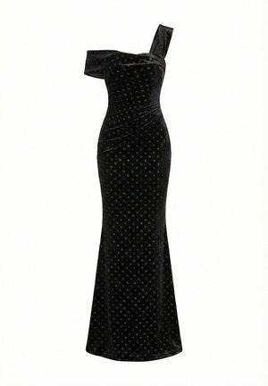 Goddiva, GLITTER POLKA DOT VELVET ONE SHOULDER MAXI DRESS - Maxi dress - schwarz